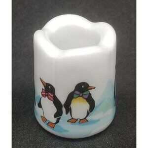 Penguins Miniature Candle Holder W Germany Funny Designs Scalloped Rim